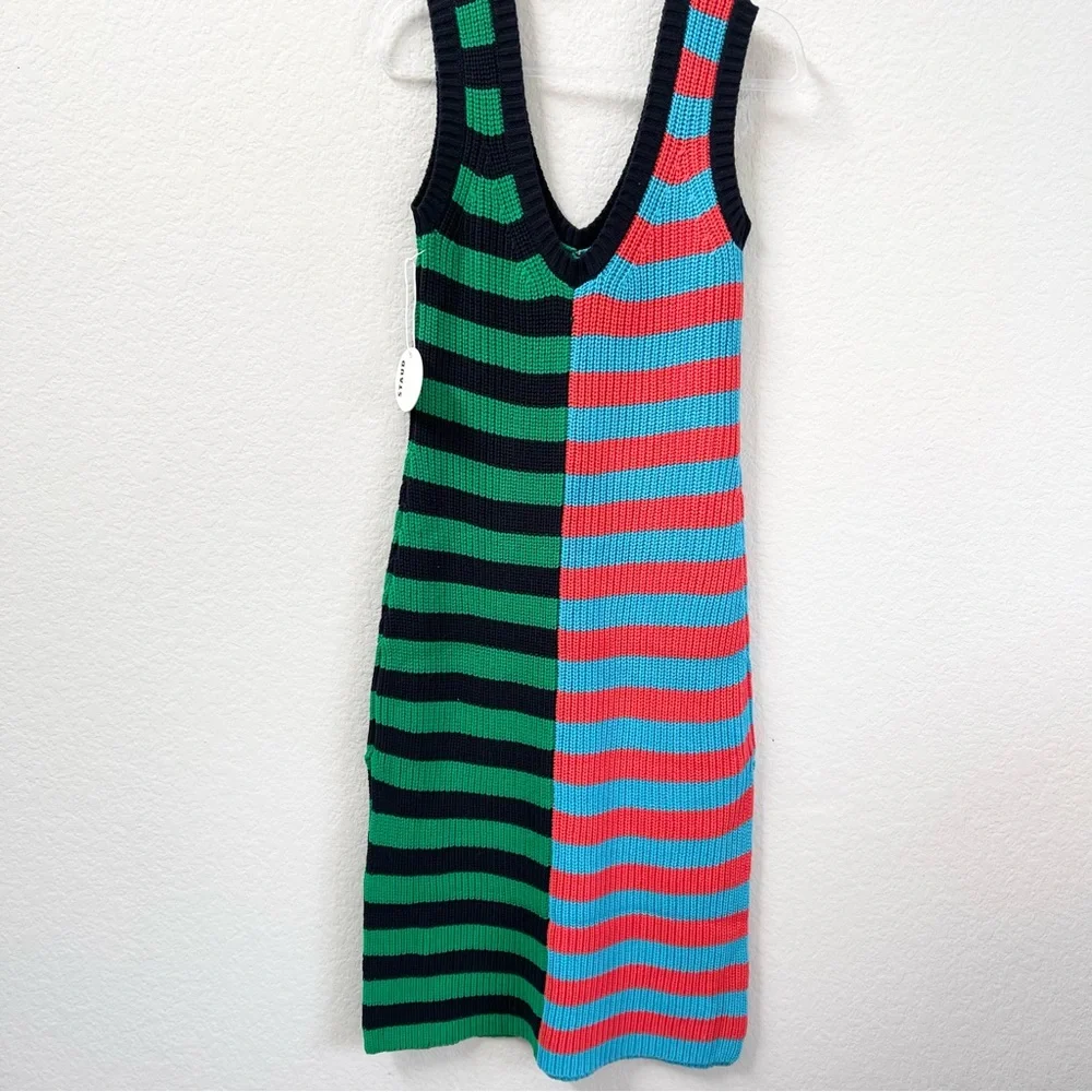 Staud Seashore Dress Cabana Stripe Navy Green Size Large - Picture 3 of 7